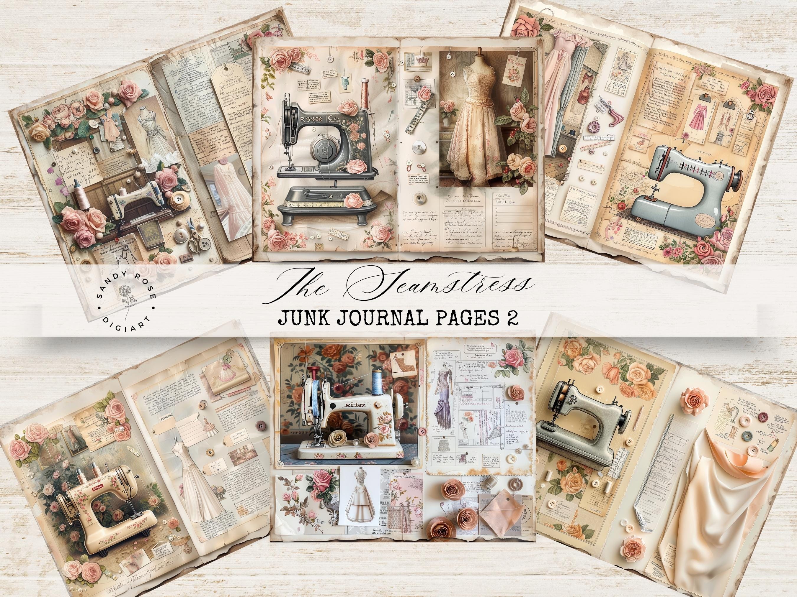 Sewing Theme Printable Junk Journal, Vintage Digital Scrapbook Paper ...