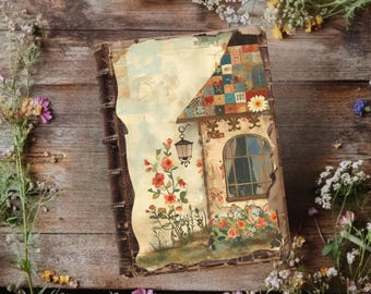 Vintage lapptäcke skräpjournalpapper, blommiga stugklippbokspapper, rustik journal, papperspyssel, lapptäcke ephemera, collageark