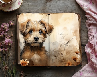 Dog Junk Journal Kit,  Vintage Scrapbook Papers, Rustic Journal, Paper Craft, Collage Sheet,  Puppy Ephemera, Printable Decoupage Pages VOL1