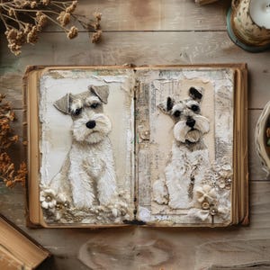 Junk Journal Pages Dogs, Vintage Scrapbook Papers, Rustic Journal, Schnauzer Paper Craft, Puppy Collage, Canine Printables, Dog Decoupage