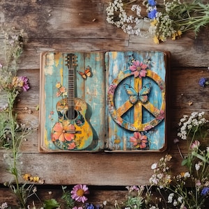 Kit de diario hippie, papel de scrapbooking colorido, manualidades de papel imprimibles, diario rústico, efímeras bohemias, collage bohemio, imprimibles hippies