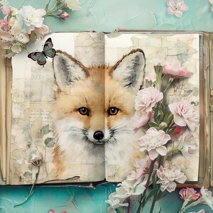Diario di carta incantato del bosco, carta per scrapbooking con animali della foresta, diario rustico, artigianato di carta, effimeri boschi, collage di acquerelli VOL3
