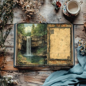 Diario basura digital de la jungla, álbum de recortes de acampada, manualidad de papel de templo secreto, diario rústico, material efímero antiguo, imprimibles de aventuras en el bosque
