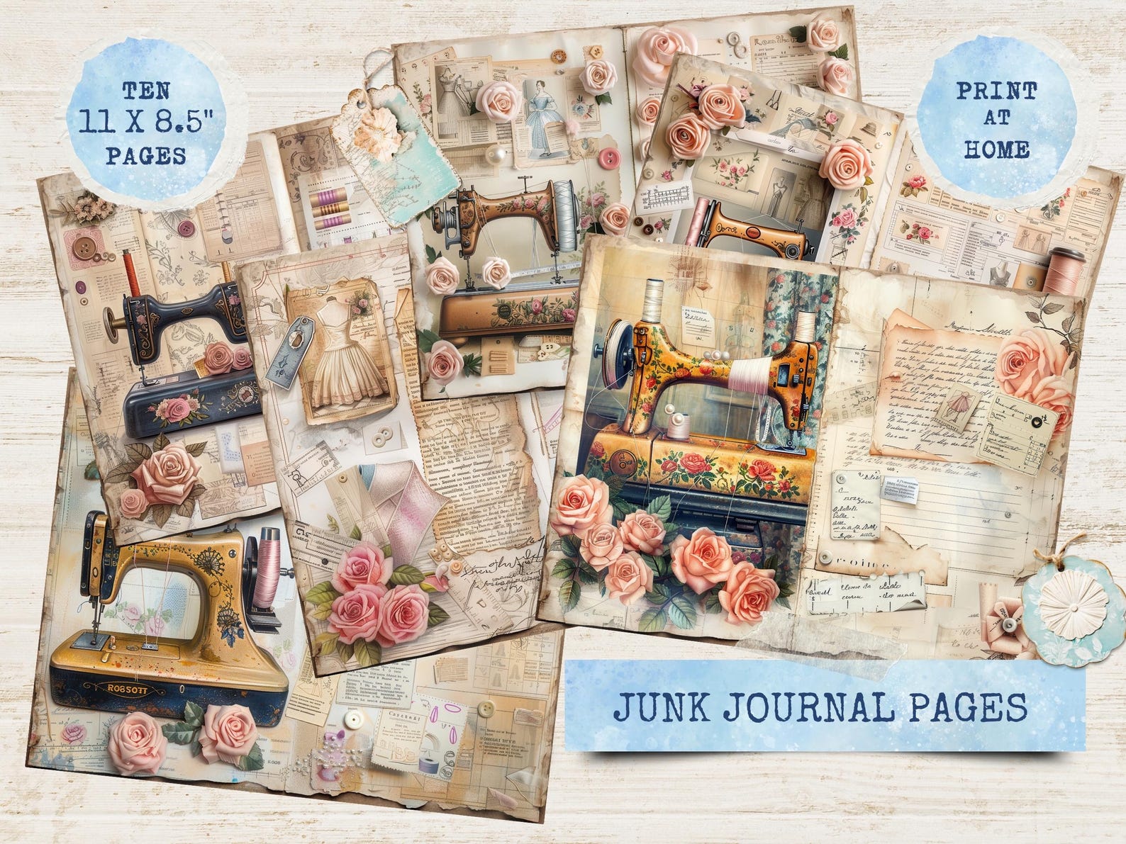 Sewing Theme Printable Junk Journal, Vintage Digital Scrapbook Paper ...
