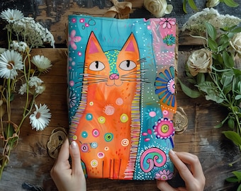 Grillig Cat Junk Journal, kleurrijke plakboekpagina's, afdrukbaar papier, rustiek dagboek, eigenzinnige katten, efemere katten, katachtig collageblad