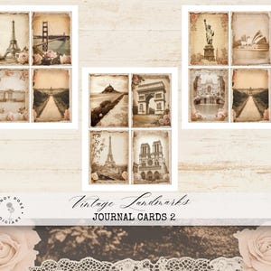 Carnet de voyage éphémères, scrapbooking vintage, monuments en noir et blanc, créations en papier, monuments du monde, feuille de collage de cartes postales vintage