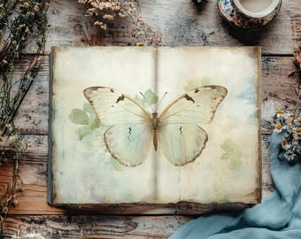 Butterflies and Wildflowers Junk Journal Paper, 6 Vintage Scrapbook Papers, Rustic Journal, Paper Craft, Collage Sheet, Butterfly Ephemera