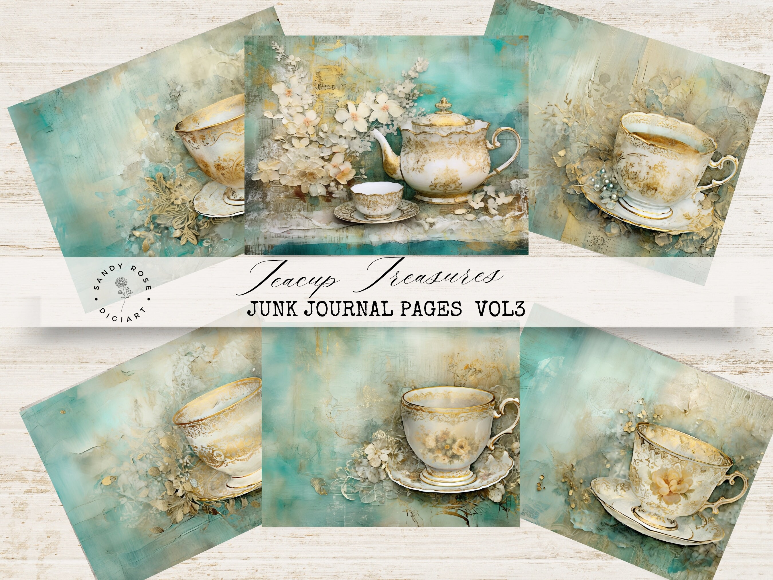 Tea Cup Junk Journal Papers, Vintage Scrapbook Pages, Rustic Tea ...