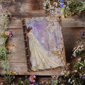 Papéis de diário de casamento digital lavanda, 6 páginas de scrapbook desgastadas, artesanato em papel para impressão, diário rústico, itens efêmeros de casamento VOL 6