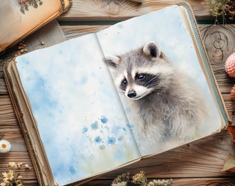 Woodland Animals Junk Journal, Racoon Digital Paper, Watercolor Scrapbook Pages, Printable Paper Craft,  Forest Creature Collage