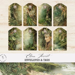 Journal des objets indésirables de la forêt elfique, Enveloppes et étiquettes en bois fantaisie, Éphémères féériques, Collage magique, Impressions féeriques des bois, Ajouts pour carnet