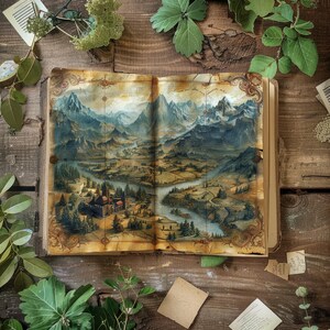 Junk Journal Landkarte, Vintage Scrapbook Papier, Rustikal Journal, Aquarell Ephemera, Landschaft Collage Sheet, Abgenutzt Journal Papiere