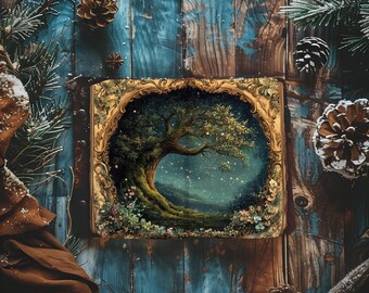 Enchanted Woodland Junk Journal, Midnight Blue Scrapbook Papers, Rustic Journal, Paper Craft,  Fantasy Ephemera, Magical Moon Collage
