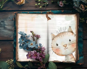Printable Dog Cat Junk Journal Paper, Pets Scrapbook Page, Puppy Printable Paper Craft, Rustic Journal, Kitten Collage Sheet, Journal Filler