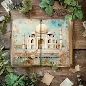 Travel Junk Journal Kits Digitale download, vintage plakboekpagina's, aquarelmonumenten, papiermodellen, wereldmonumenten, collagevel