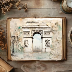 Kits de carnets de voyage en téléchargement numérique, pages de scrapbooking vintage, aquarelles de monuments, créations en papier, monuments du monde, feuille de collage