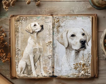 Junk Journal Pages Dogs, Vintage Scrapbook Papers, Rustic Journal, Labrador Papercraft, Canine Collage, Puppy Printable Pages, Dog Decoupage