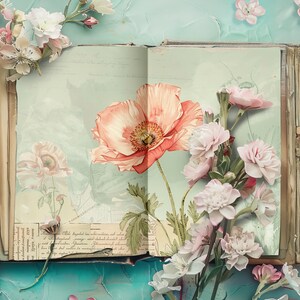 Kit de journal indésirable pavot, papiers de scrapbooking vintage, journal rustique, créations en papier, fleurs éphémères, journal indésirable vert sauge imprimable, collage