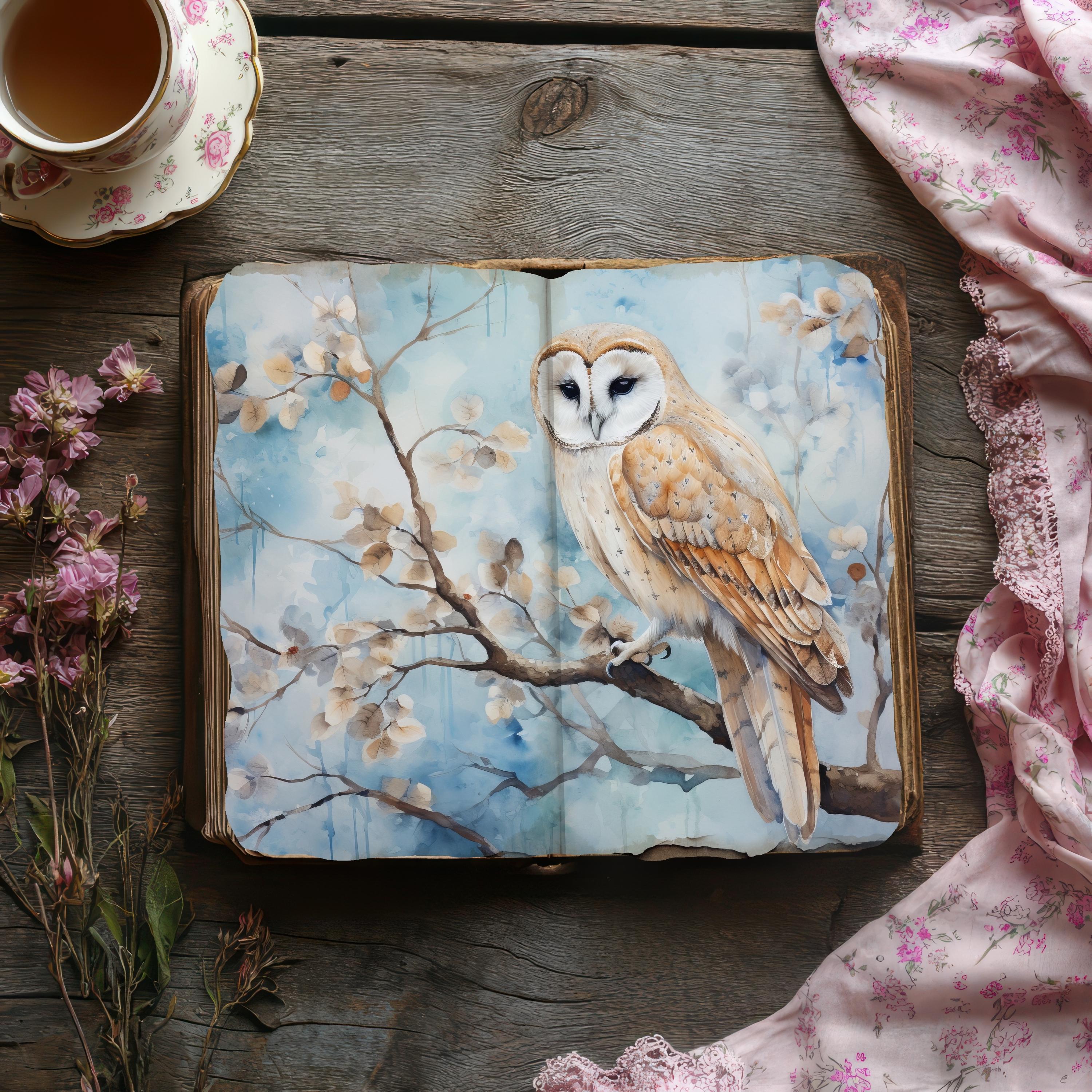 Owl Junk Journal Kit, Vintage Scrapbook Pages, Printable Paper Craft, Rustic Journal, Collage Sheet,