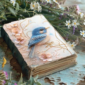 Journal papillon pastel, papiers de scrapbooking abeille, journal rustique libellule, feuille de collage troglodyte bleu, éphémères papillons et fleurs sauvages