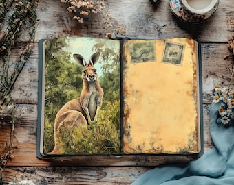 Australia Junk Journal, Wombat Scrapbook, Koala Rustic Journal, Adventure Paper Craft, Kangaroo Ephemera, Quokka Collage, Possum Papers