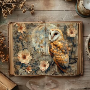 Owl Junk Journal Kit, Vintage Forest Digital Paper, Woodland Scrapbook Pages, Printable Paper Craft, Rustic Journal, Bird of Prey Collage