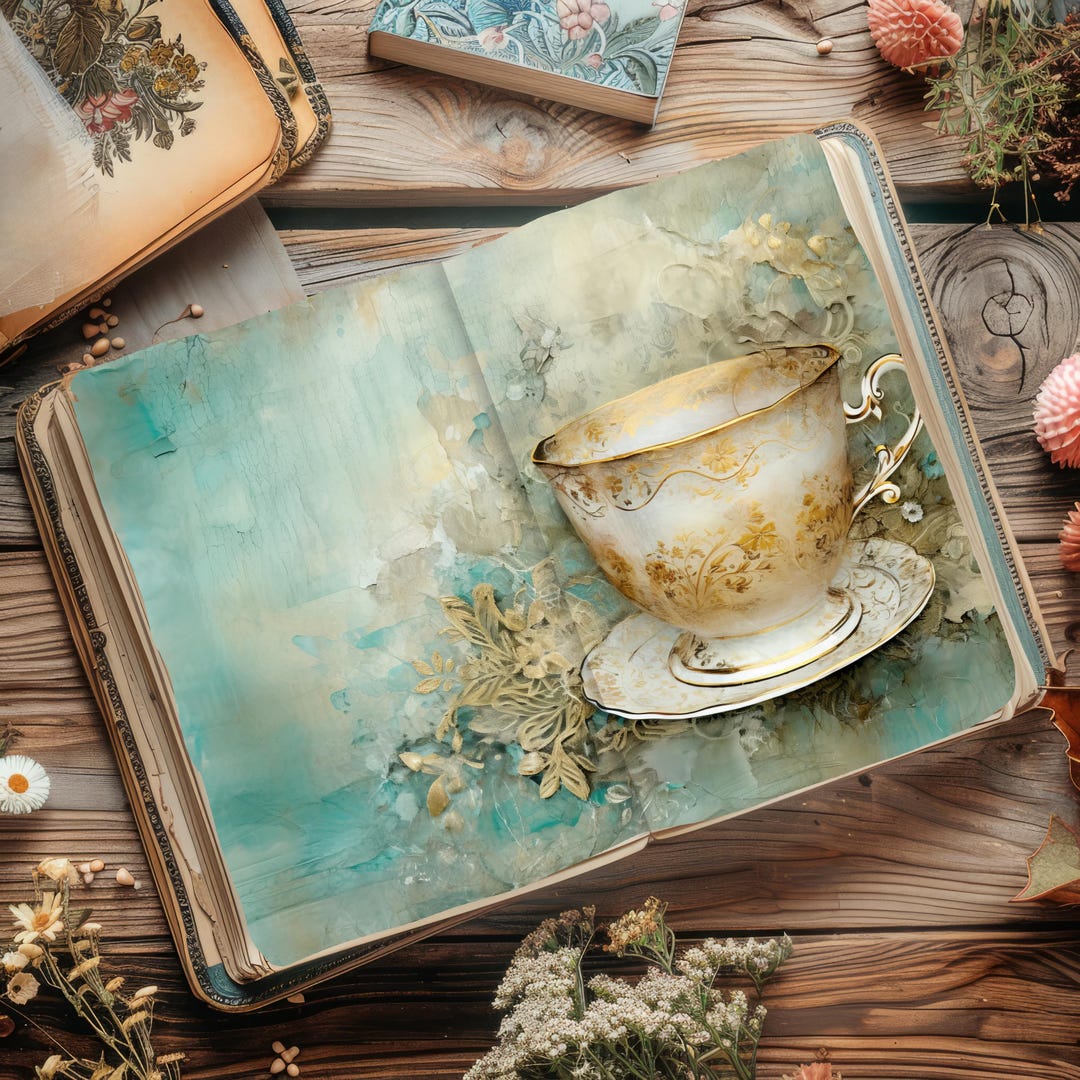 Tea Cup Junk Journal Papers, Vintage Scrapbook Pages, Rustic Tea ...