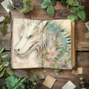 Dragon Junk Journal Kit, Aquarell Drache Digitale Papiere, Scrapbook Papiere, druckbare Papiermodelle, rustikales Journal, Fantasy Ephemera