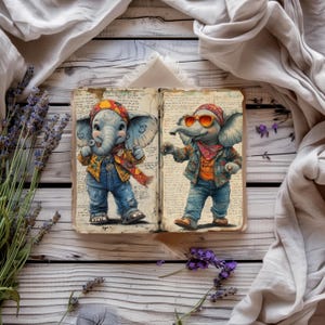 Hippie Junk Journal, Quirky Animals Papercraft stampabile, Carta colorata per album, Diario rustico, Ephemera boho, Foglio collage boho