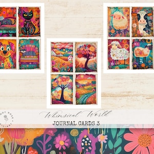 Cartes éphémères fantaisistes, chien original à imprimer numérique, carte postale colorée pour scrapbooking, créations colorées à imprimer, carnets de bord pour chats