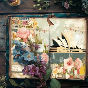 Kit de carnet de voyage en téléchargement numérique, pages de scrapbooking vintage, aquarelles de monuments, créations en papier, monuments du monde, feuille de collage
