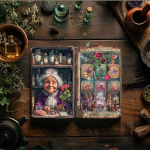 Kits de diário de lixo de boticário, papéis digitais botânicos, scrapbook mágico, papelaria para impressão de ervas, itens efêmeros de bruxa, colagem de boutique