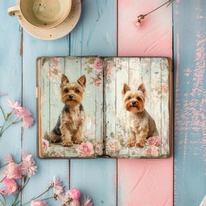 Junk Journal Printables Honden, plakboek yorkshire terriër, hond papercraft, collageblad hond, kortstondige puppy, decoupage york