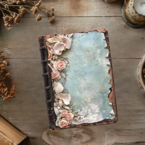Kit de diario de playa, papel para álbum de recortes con diseño de gaviotas, diario oceánico, efímeras de coral, hoja de collage junto al mar, imprimible de galeón, decoupage junto al mar
