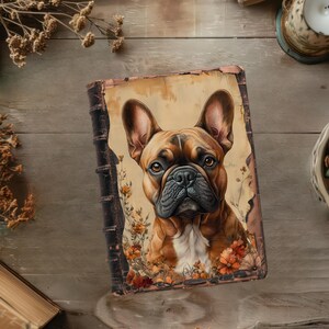 Fall Hund Junk Journal Kit, Herbst Vintage Scrapbook Papier, Rustikales Journal, Französische Bulldogge Collage Sheet, Welpe Ephemera, Rost Decoupage
