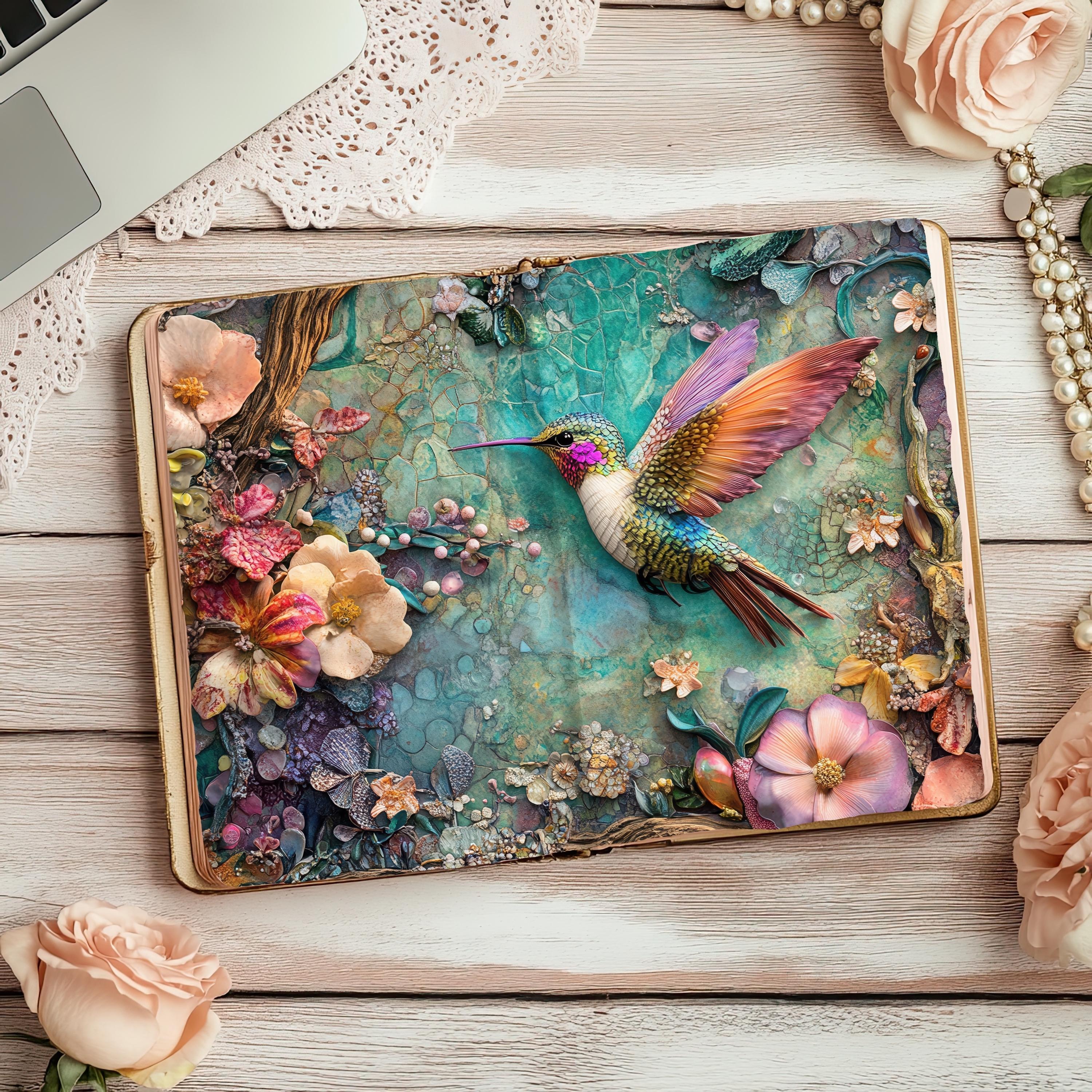 Hummingbird Junk Journal Pages, 6 Watercolor Digital Papers, Distressed Scrapbook Pages, Printable Paper Craft, Rustic Journal, Decoupage