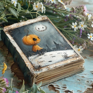Journal d'objets indésirables, citrouille fantaisiste sur papier, pages de scrapbooking, travaux créatifs en papier imprimable, journal rustique, effet vieilli vintage, Halloween