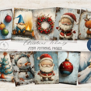 Christmas Junk Journal, Whimsical Santa Digital Paper, Snowman Scrapbook Page Bundle, Printable Elf Papercraft, Distressed Reindeer Ephemera