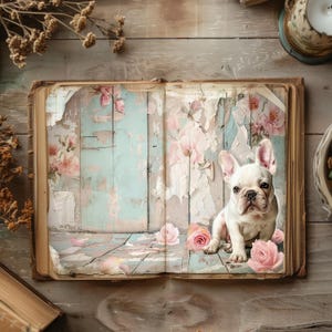 Junk Journal Seiten Hund, Französische Bulldogge Scrapbook Papier, Rustikales Journal, Papiermodell, Collage Sheet, Welpe Ephemera, Vintage Decoupage