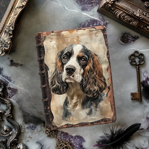 Dog Junk Journal Kit, vintage plakboekpapier, rustiek dagboek, spaniël paper Craft, puppycollage, afdrukbare honden hond, decoupage hond