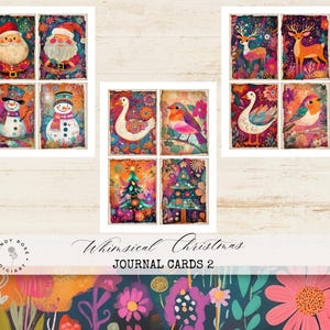 Skurrile Weihnachts-Ephemera-Karten, schrullig, Digital bedruckbar, Bunte Weihnachts-Postkarte, Lebhaftes Schneemann-Papierhandwerk, Rotkehlchen Junk-Journal-Karten