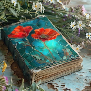 Kit de carnets coquelicots, Papiers de scrapbooking colorés, Journal rustique, Créations en papier, Fleurs éphémères, Pages de vitraux et fleurs, Feuille de collage
