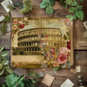 Travel Junk Journal Kit digitale download, vintage plakboekpagina's, aquarelmonumenten, papierkunst, wereldmonumenten, collagevel