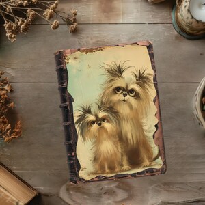 Carnet de voyage pour chien fantaisiste, pages de scrapbooking Shih Tzu, travaux manuels imprimables en papier, journal rustique, éphémères originaux pour chiens, feuille de collage chiot rigolo