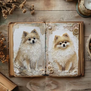 Junk Journal Pages Dogs, Vintage Scrapbook Papers, Rustic Journal, Pomeranian Paper Craft, Puppy Collage, Canine Printables, Dog Decoupage