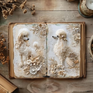 Ongewenste dagboekpagina&#39;s honden, vintage plakboekpapier, rustiek dagboek, poedelpapier, puppycollage, afdrukbare hondenpagina&#39;s, hond decoupage