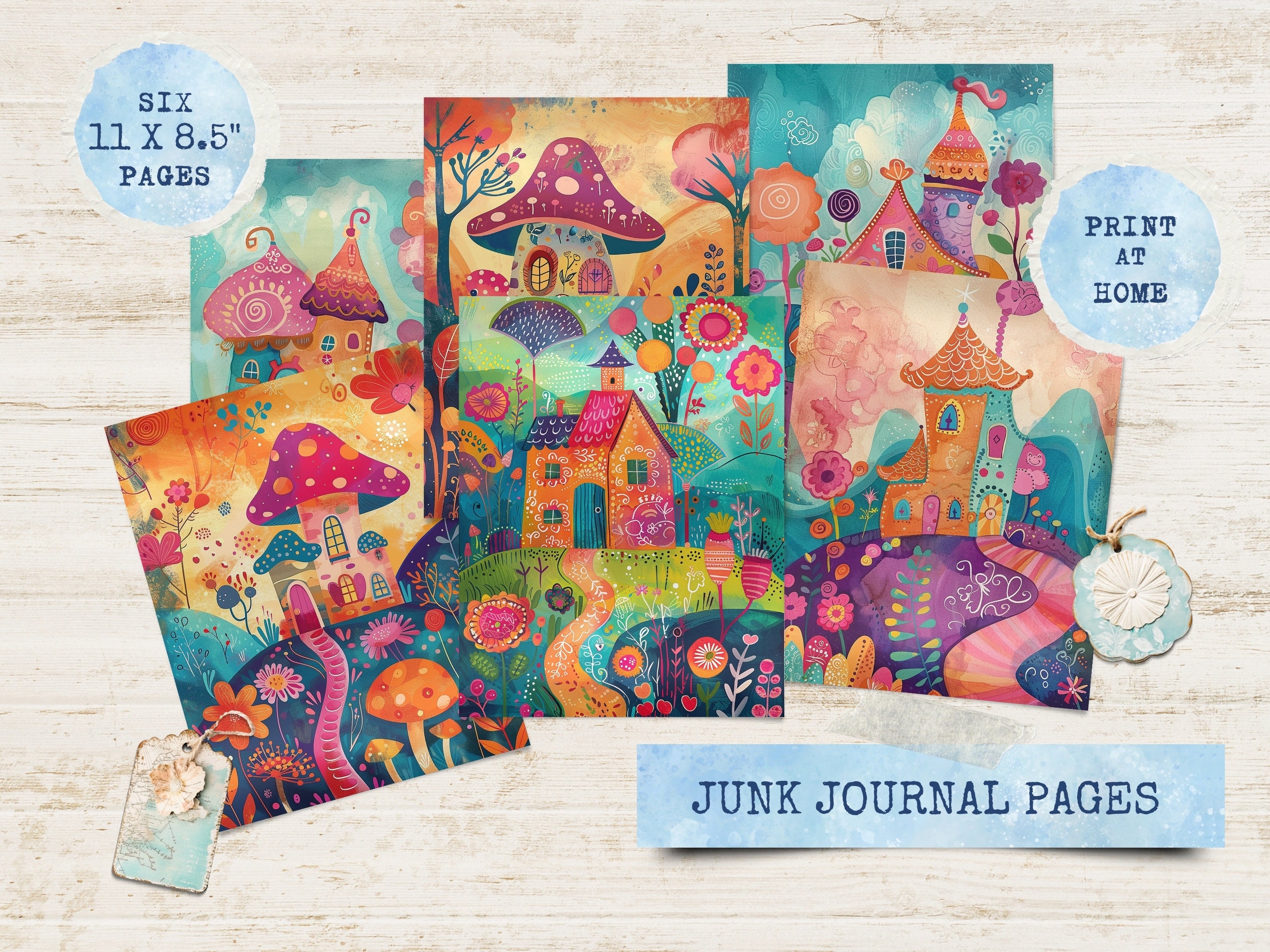 Whimsical Houses for Junk Journal, Colorful Scrapbook Pages, Printable ...