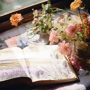 Kit de diario basura con flores de lavanda, papeles de álbum de recortes vintage, diario rústico, manualidades de papel, efímeras florales de color lila, hoja de collage de lavanda