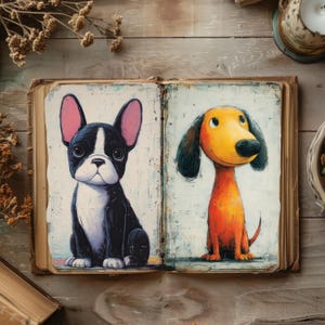 Junk Journal Pages Dogs, Whimsical Scrapbook Papers, Rustic Journal, Poodle Papercraft, Puppy Collage, Canine Printable Pages, Dog Decoupage