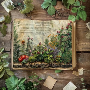 Vegetable Garden Junk Journal , Vintage Scrapbook Paper, Rustic Journal, Watercolor Ephemera, Kitchen Garden Collage Sheet, Green Oasis Page